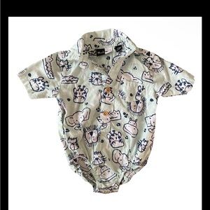 NWOT Mick Mack Baby Boy Collared Mint Green Animal Print Baby Romper